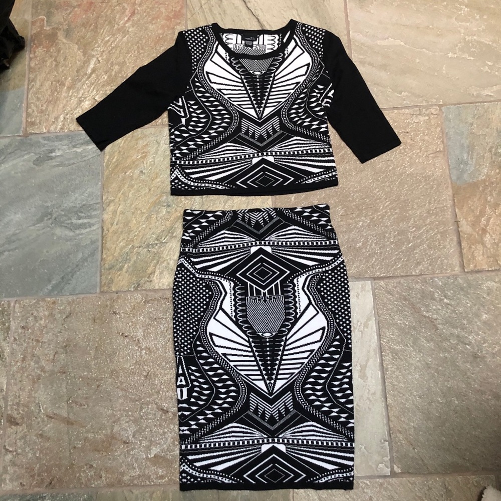 Printed sweater skirt and top set